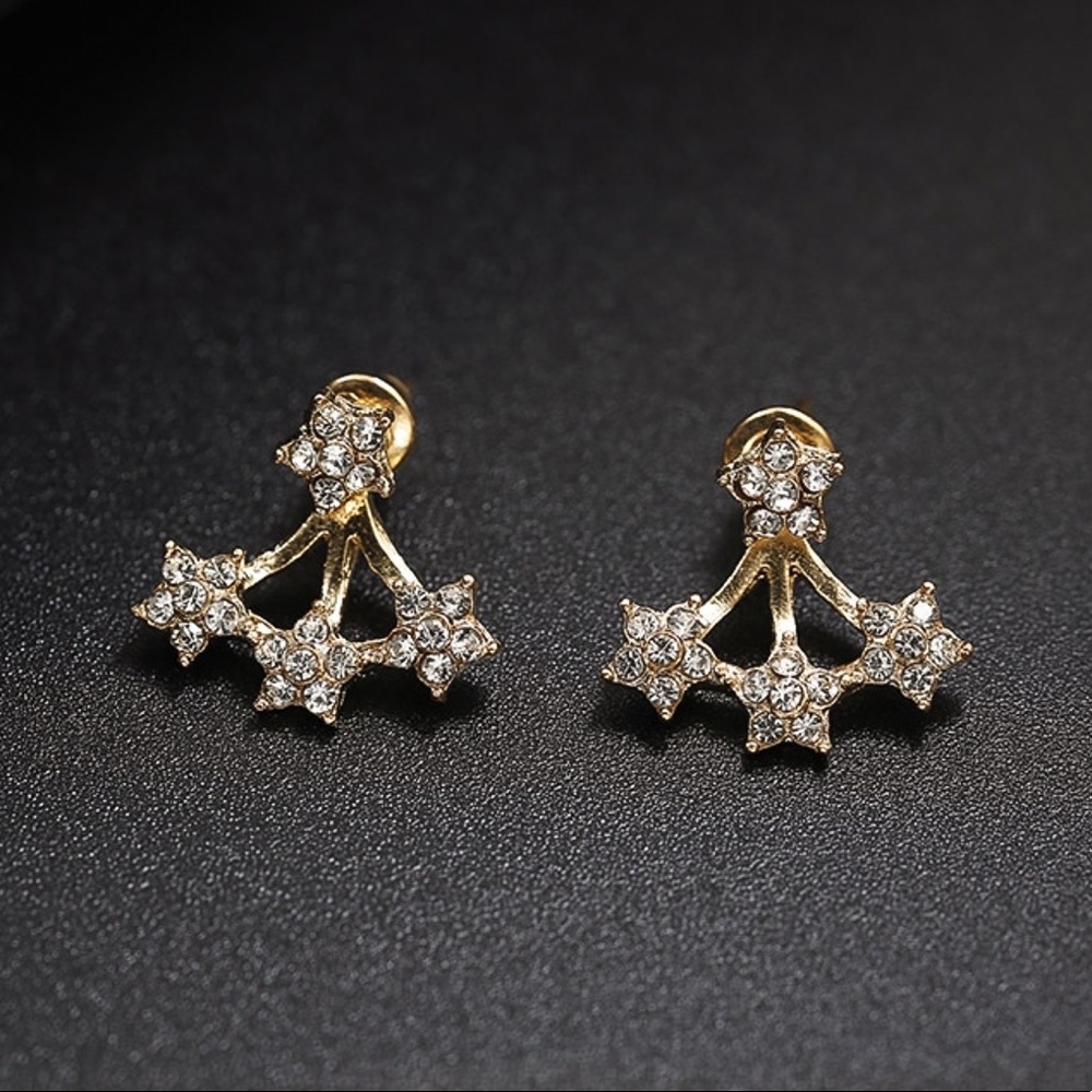 Gold/Crystal Star Studs w Jackets - Picture 5 of 7